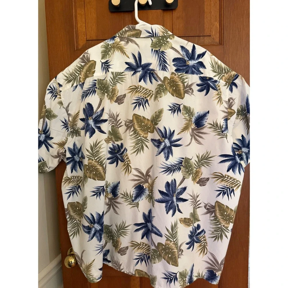 Pierre Cardin Mens Tropical Camp Shirt Size 4XL Cream Short Sleeve Button Down